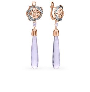 золотые серьги с аметистом и фианитами