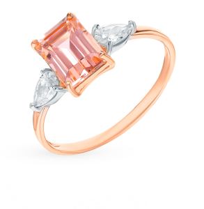 золотое кольцо с морганитами и фианитами