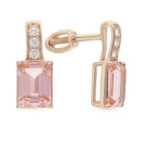 золотые серьги с морганитами и фианитами