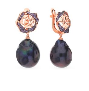 золотые серьги с фианитами и жемчугом