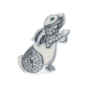 серебряная брошь с фианитами и эмалью