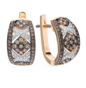 Золотые серьги с коньячными бриллиантами