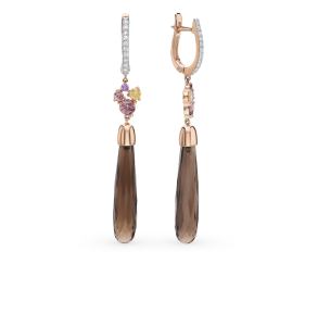 золотые серьги с раухтопазами и фианитами