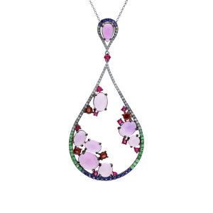 золотая подвеска с рубинами, сапфирами, аметистом, гранатом, цаворитами и бриллиантами