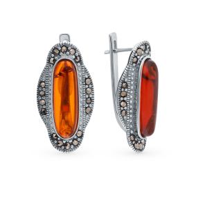 серебряные серьги с марказитами и янтарем