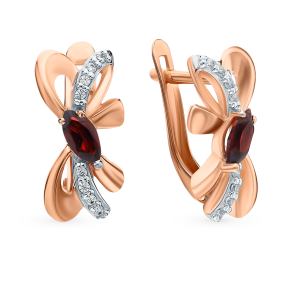 золотые серьги с фианитами и гранатом