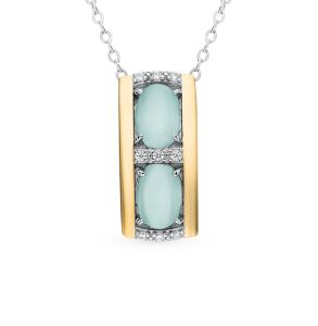 Серебряное шейное украшение с фианитами и кошачьим глазом