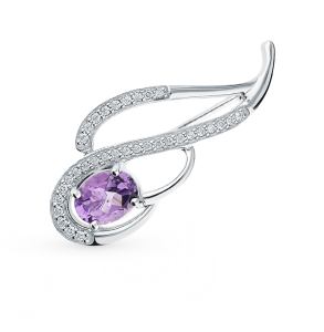 серебряная брошь с аметистом и фианитами