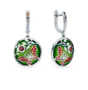 серебряные серьги с хризолитом, гранатом, цитринами и эмалью