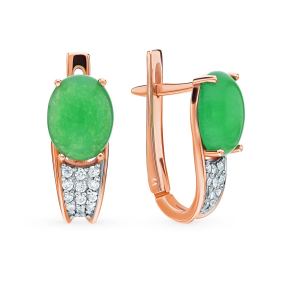 золотые серьги с фианитами и агатом