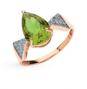 золотое кольцо с султанитами и фианитами