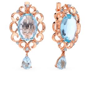 золотые серьги с топазами и фианитами