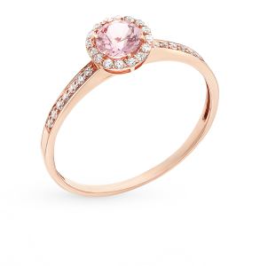 золотое кольцо с морганитами и фианитами