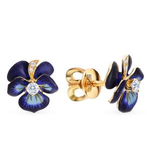 Золотые серьги с бриллиантами и эмалью