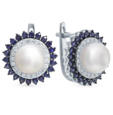 Золотые серьги с жемчугом и бриллиантами