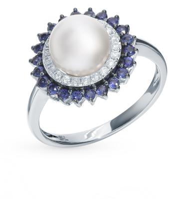 Золотое кольцо с сапфирами, жемчугом и бриллиантами