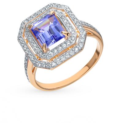 Золотое кольцо с танзанитом и фианитами