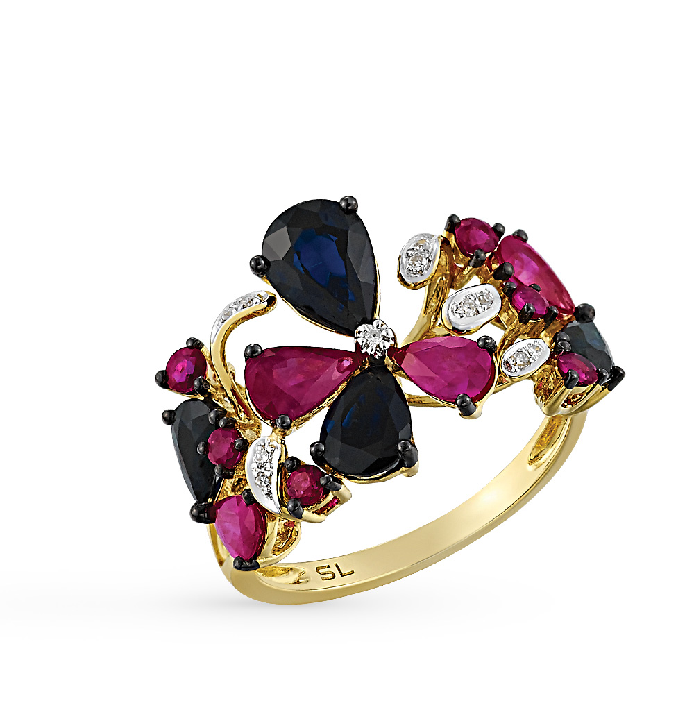 Золотое кольцо с сапфирами, рубинами и бриллиантами в Самаре