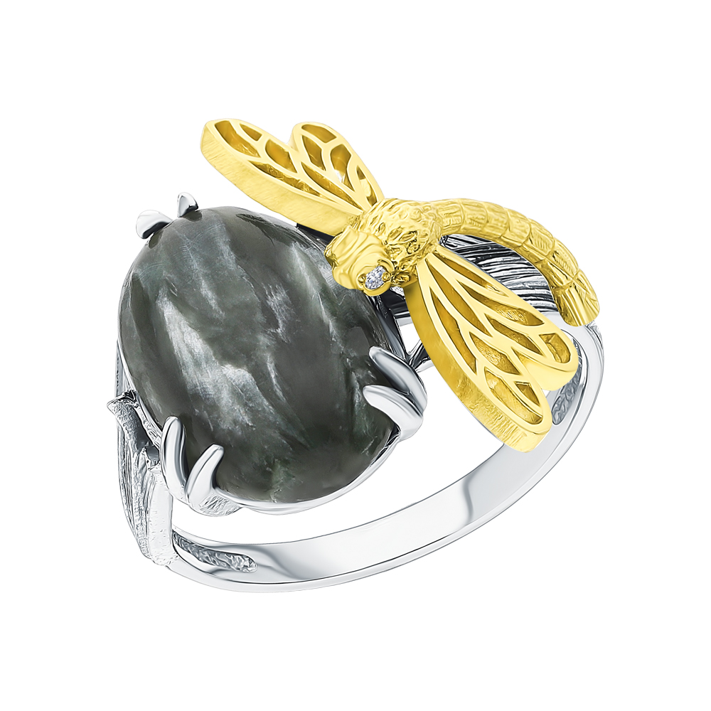 Серебряное кольцо с фианитами и клинохлорами в Краснодаре