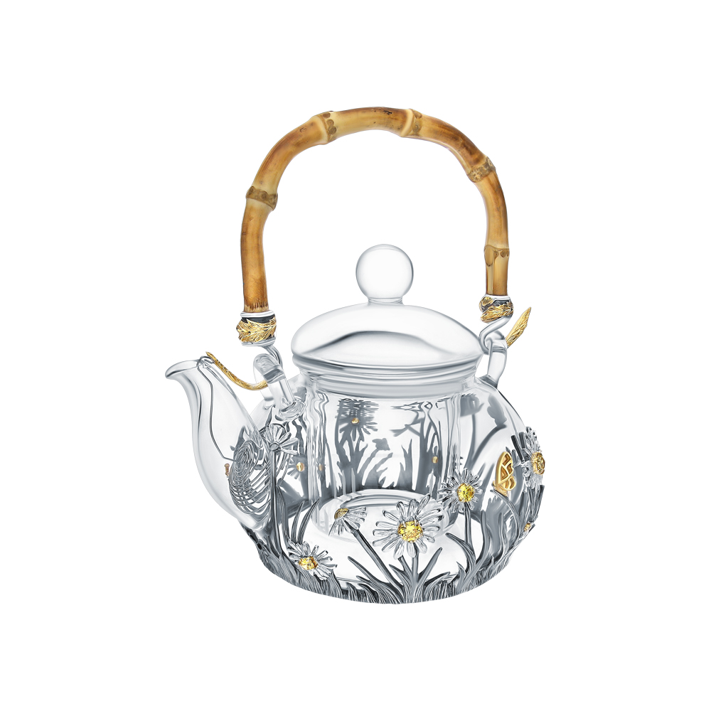 Фото «Стекло чайник заварочный с фианитами и серебряной вставкой»