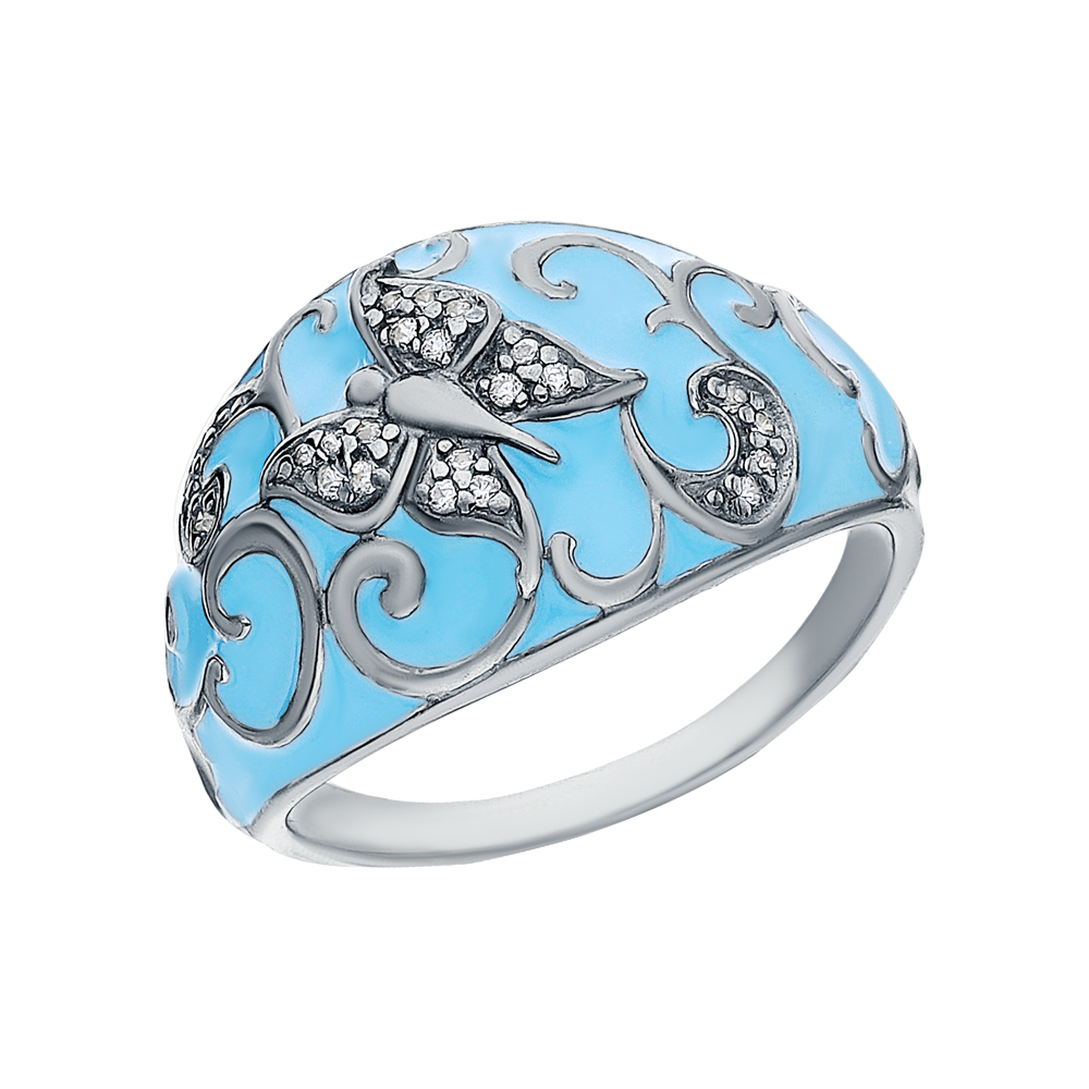 Серебряное кольцо с эмалью и кубическим цирконием в Санкт-Петербурге