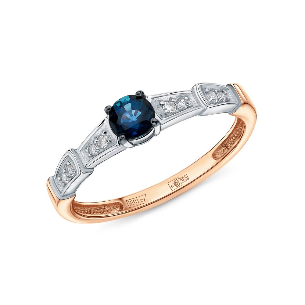 Золотое кольцо с бриллиантами природными и сапфирами природными в Новосибирск