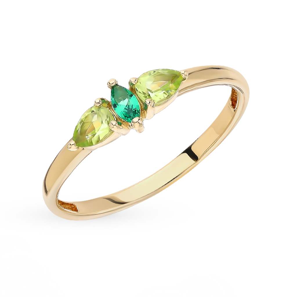 Фото «Золотое кольцо с фианитами и хризолитом»