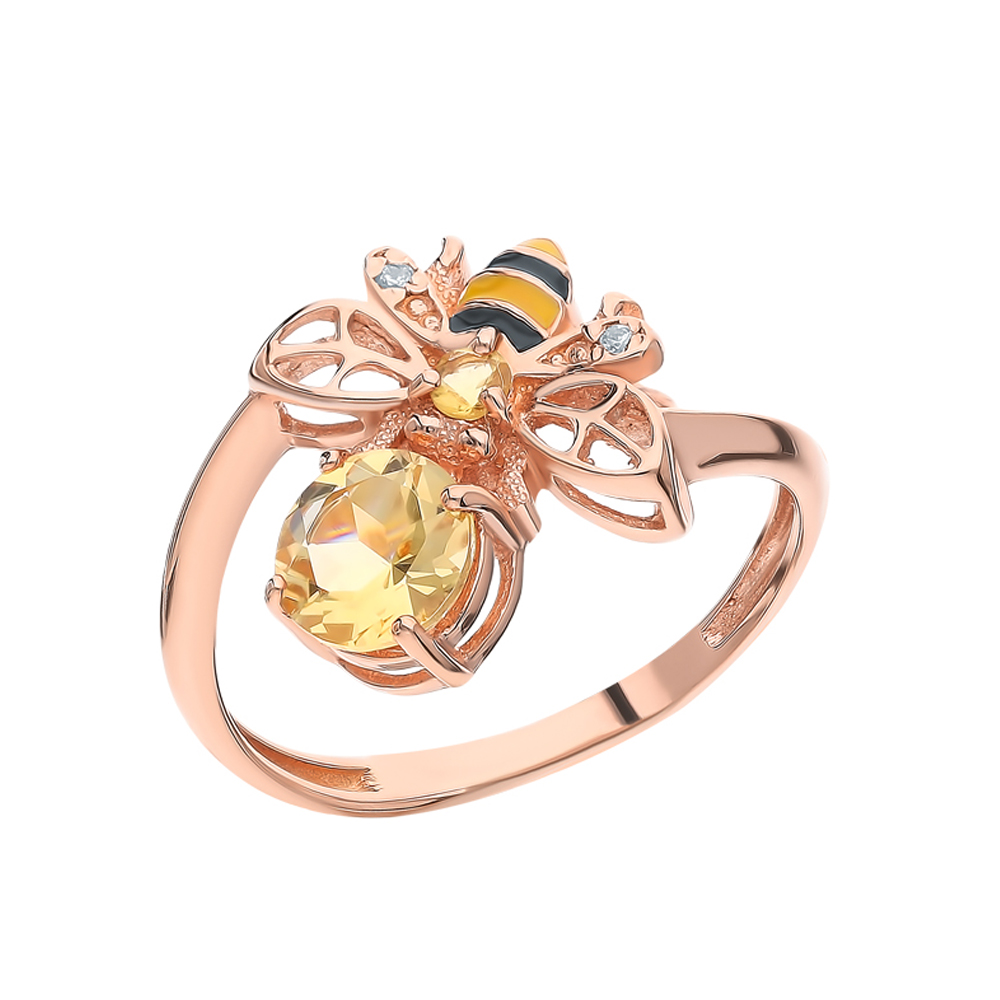 Фото «Серебряное кольцо с эмалью, цитринами и фианитами»