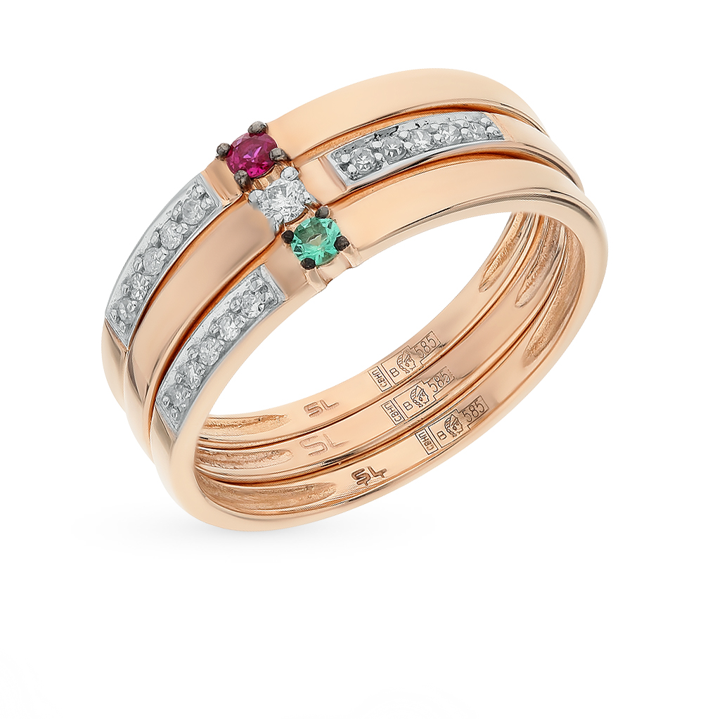 Золотое кольцо с изумрудами, рубинами и бриллиантами в Ростовe-на-Дону