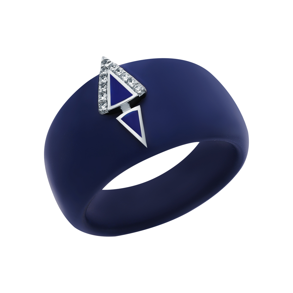 Фото «Серебряное кольцо с эмалью, кубическим цирконием и керамикой»