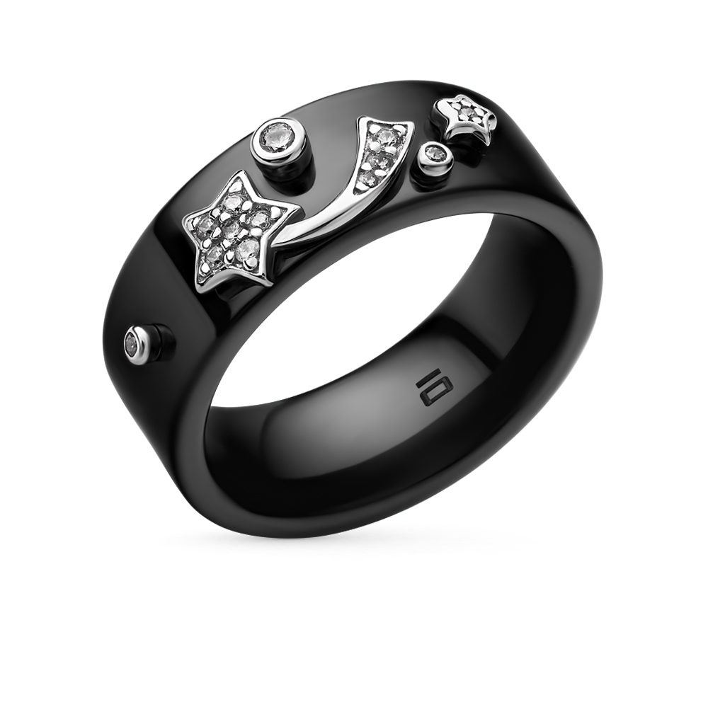 Керамическое кольцо с фианитами и керамикой в Краснодаре