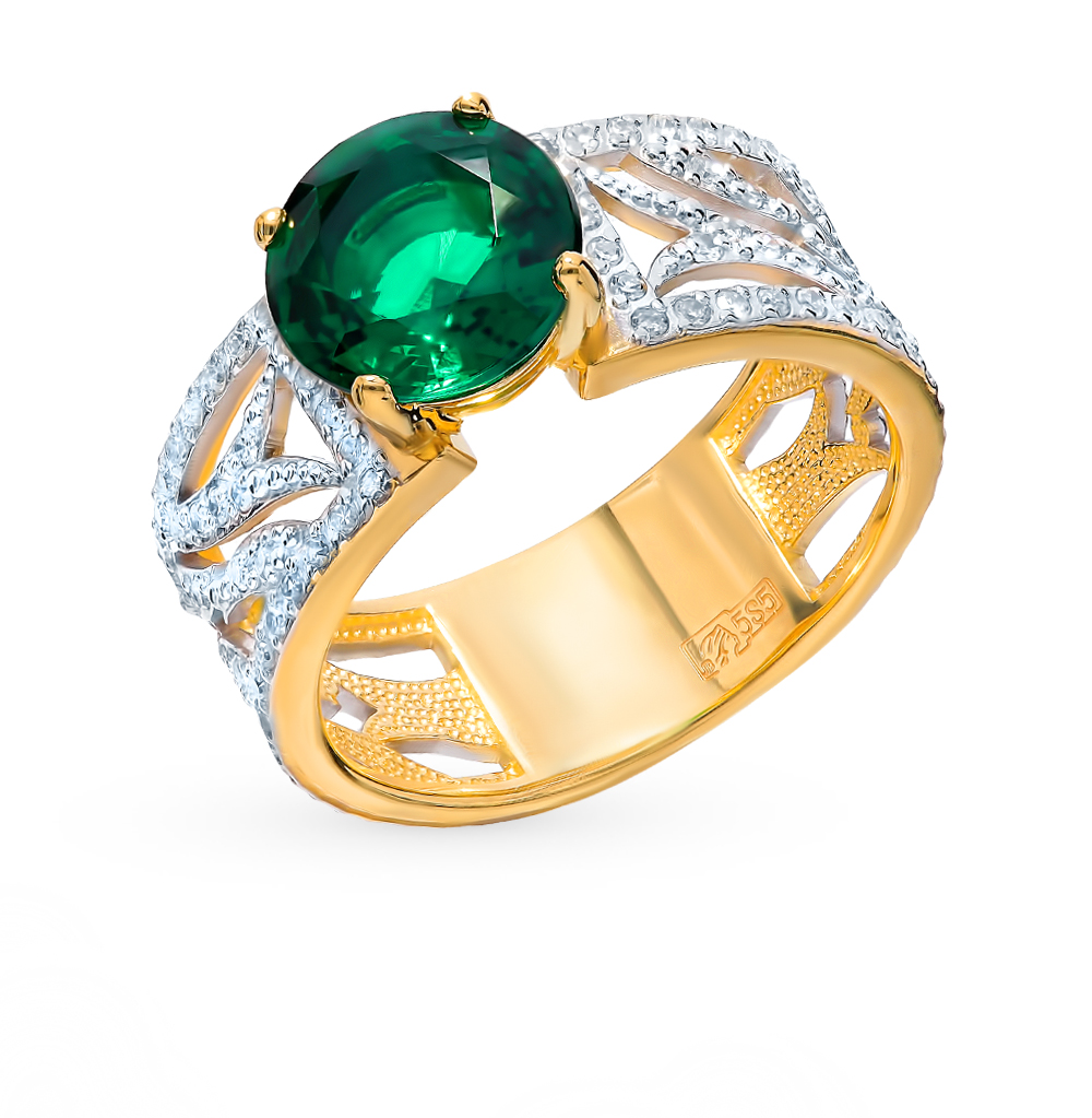 Золотое кольцо с бриллиантами и изумрудом в Санкт-Петербурге