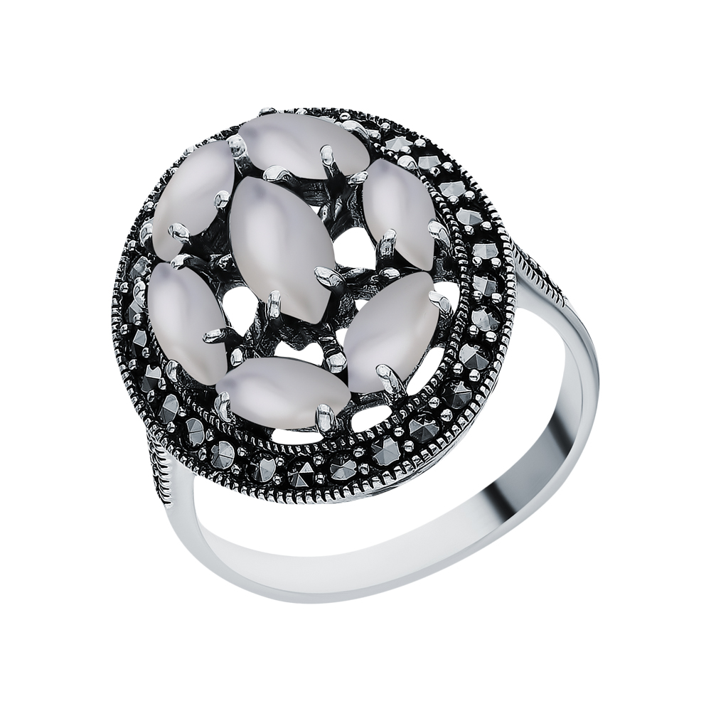 Серебряное кольцо с перламутром и марказитами swarovski в Краснодаре