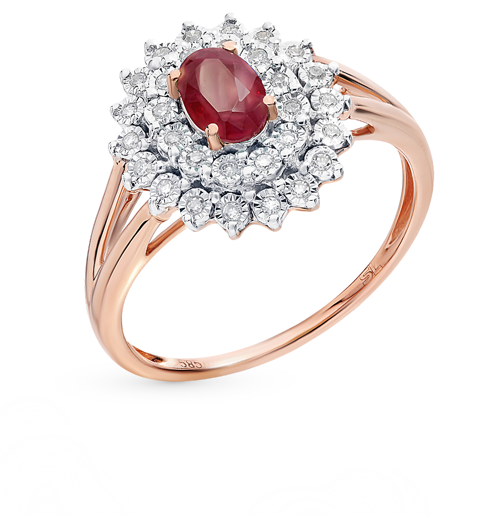 Золотое кольцо с рубинами и бриллиантами в Краснодаре