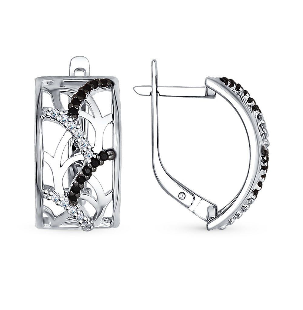 серьги из черненого серебра с фианитами. санлайт серьги серебряные серебряные с фианитами. серьги с черными фианитами серебро. Jenavi / серьги артикул: 759008. 09232-768108).