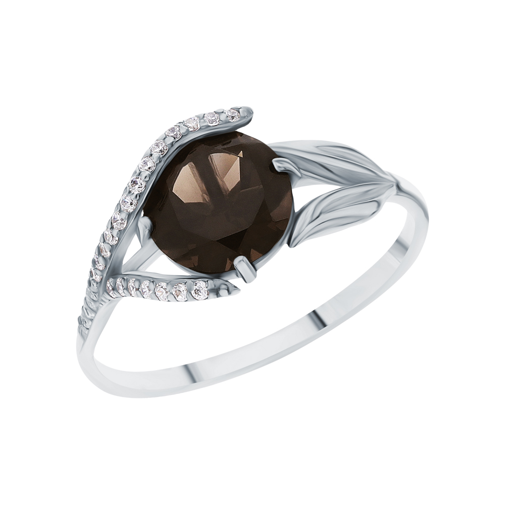 Серебряное кольцо с кубическим цирконием и кварцами дымчатыми в Самаре