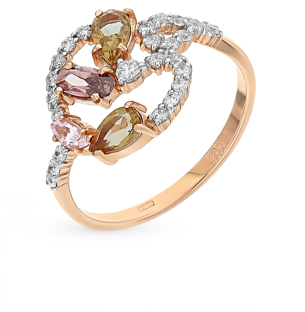 Золотое кольцо с морганитами, родолитами и султанитами в Краснодаре