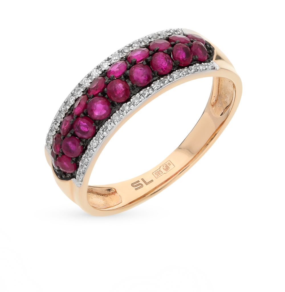 Золотое кольцо с рубинами и бриллиантами в Новосибирске