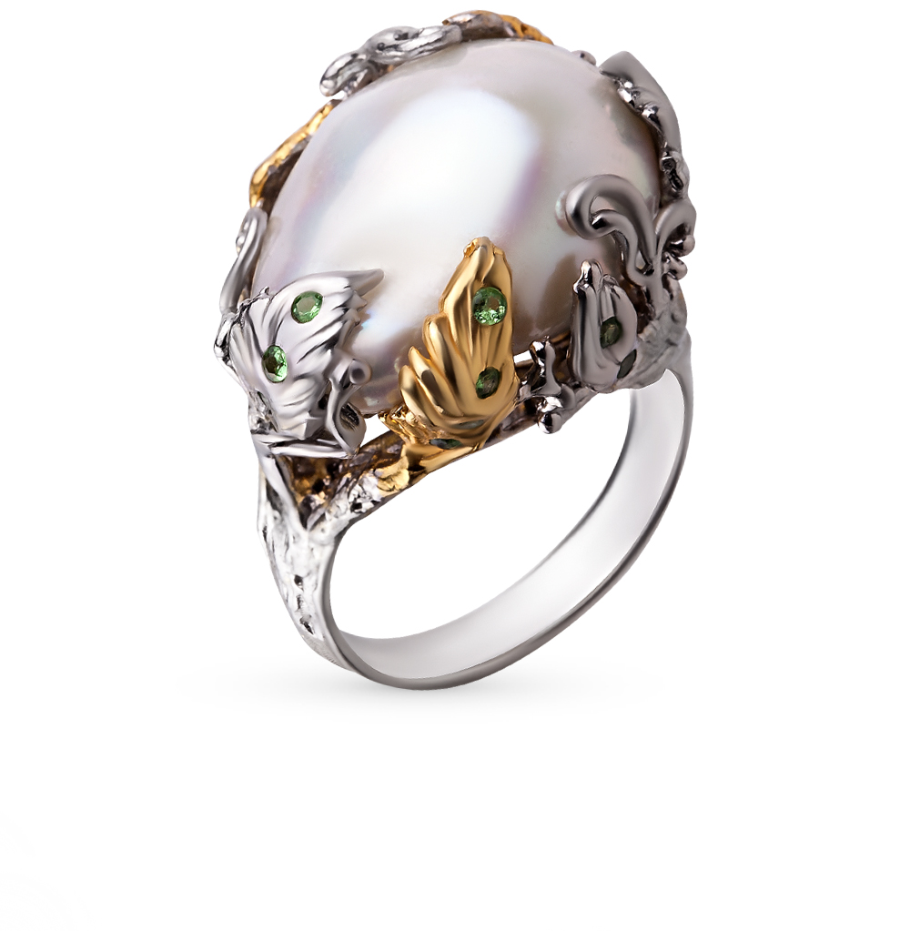 Фото «Серебряное кольцо с жемчугом и гранатом»