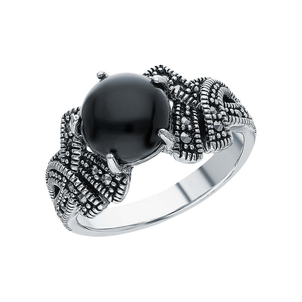 Серебряное кольцо с ониксом и марказитами swarovski в Санкт-Петербурге