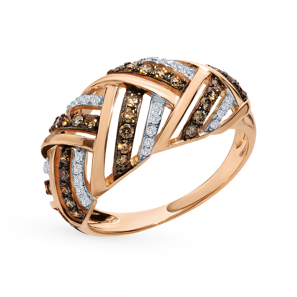 Золотое кольцо с коньячными бриллиантами в Ростовe-на-Дону