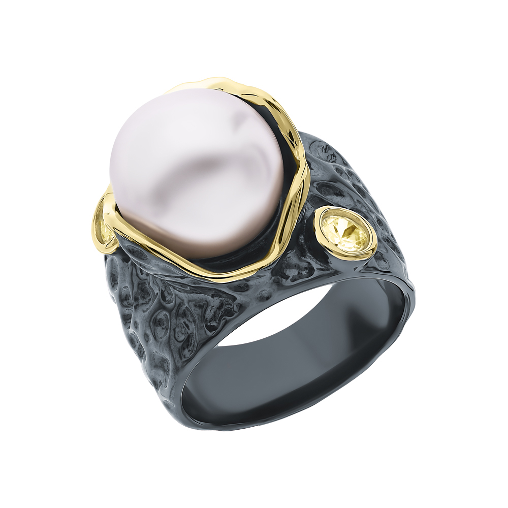 Серебряное кольцо с жемчугом и фианитами в Екатеринбурге