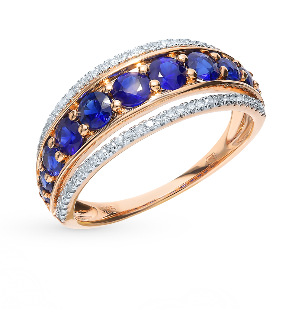 Золотое кольцо с сапфирами и бриллиантами в Ростовe-на-Дону