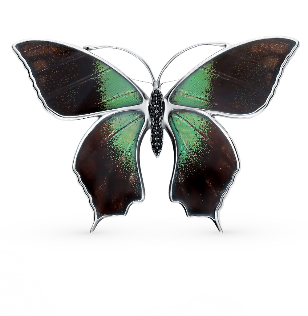 Серебряная брошь с фианитами, эмалью и крыльями бабочки, 9.5 см в Самаре
