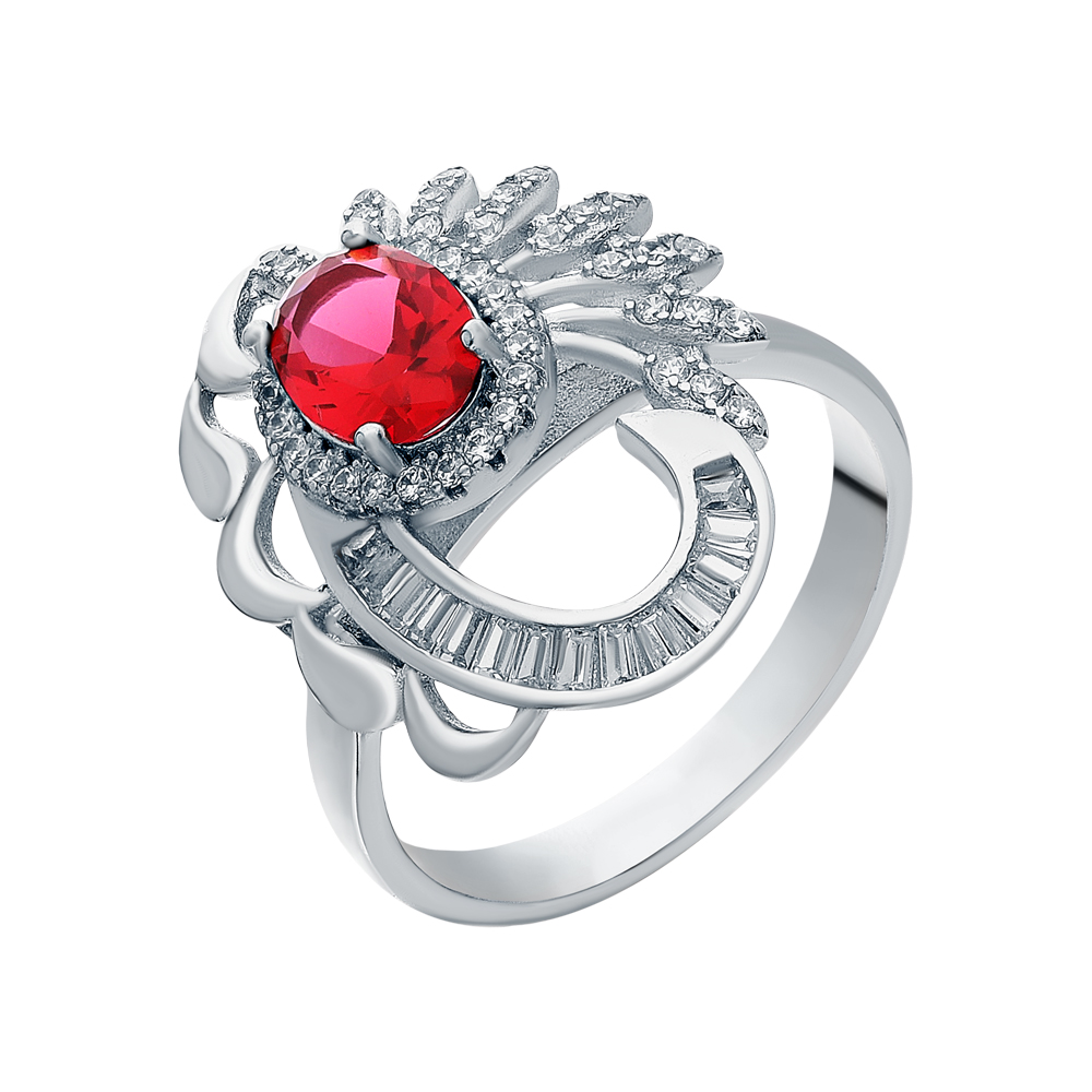 Серебряное кольцо с фианитами и рубинами в Самаре