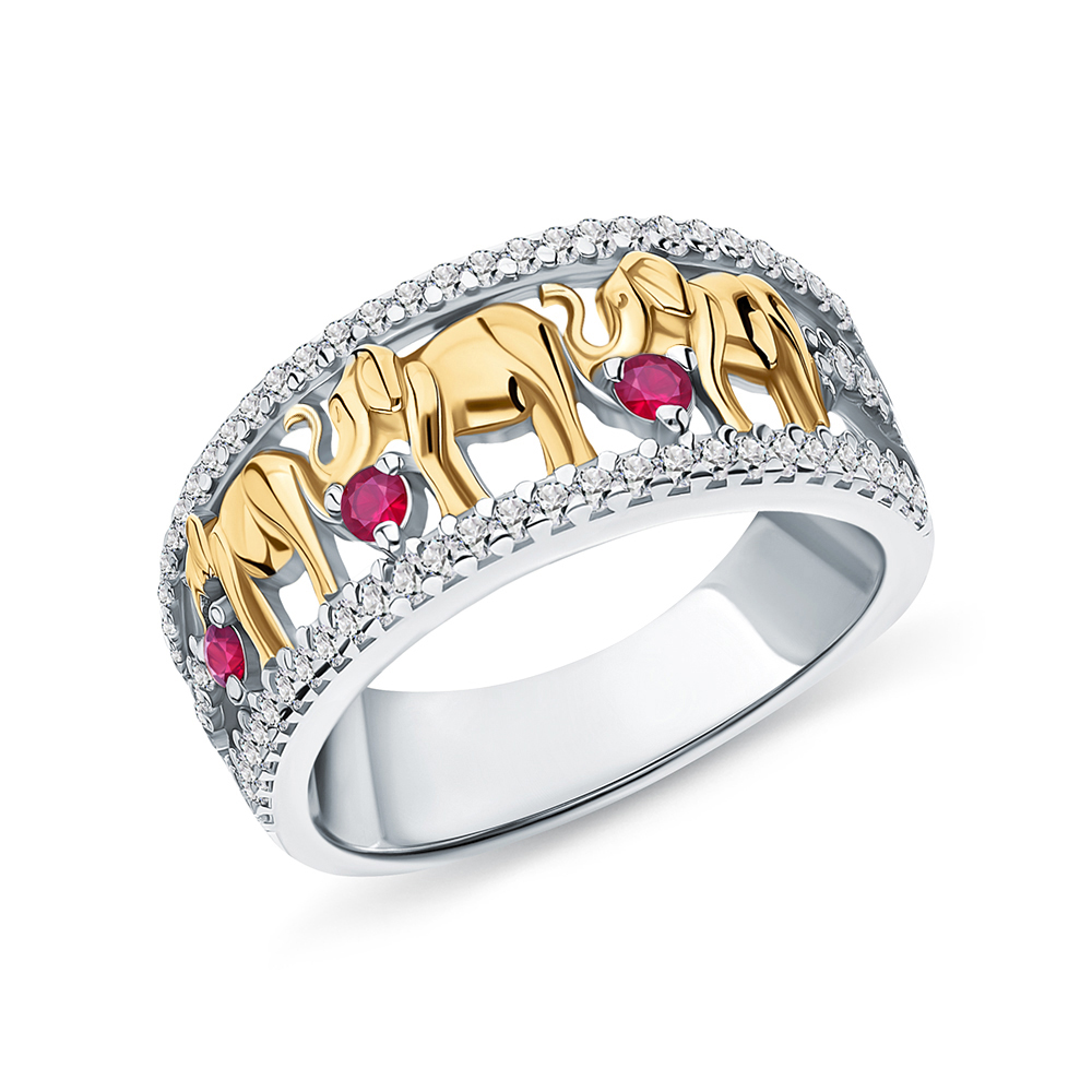 Серебряное кольцо с фианитами и рубинами в Санкт-Петербурге
