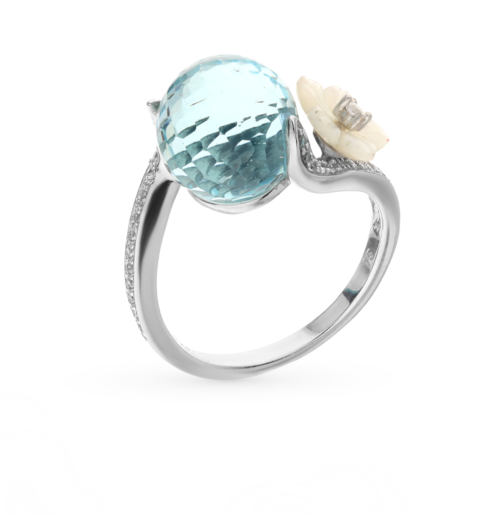Фото «Серебряное кольцо с перламутром, фианитами и топазами»