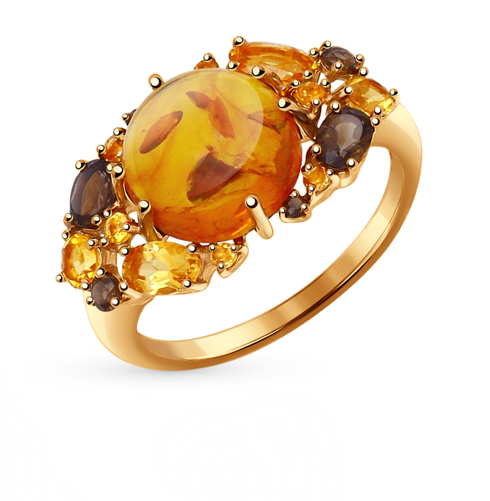 Золотое кольцо с янтарем, цитринами и топазами SOKOLOV 714349 в Краснодаре