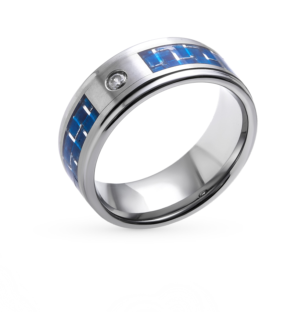 Фото «Вольфрамовое кольцо с фианитами и карбоном»