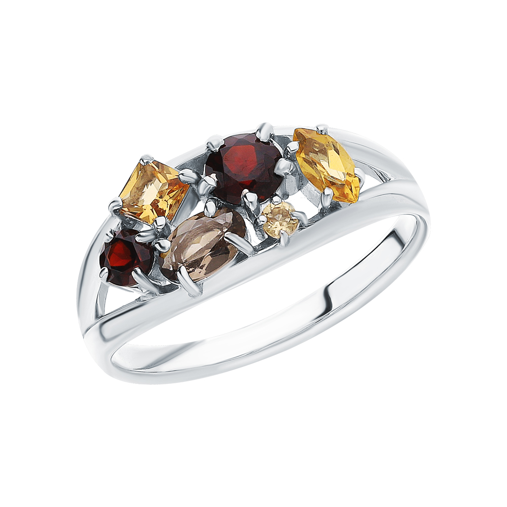 Фото «Серебряное кольцо с цитринами, гранатом и раухтопазами»